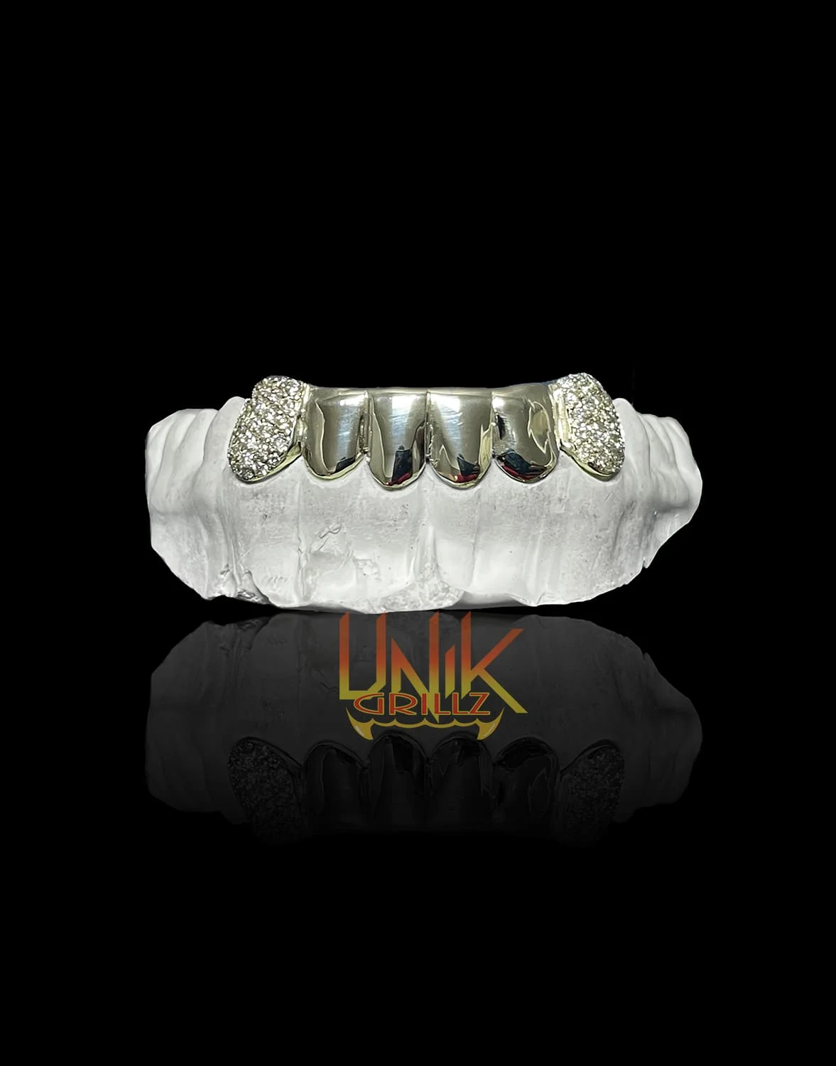 Custom Grillz Solid and Moisanite Honeycomb Setting Fangs